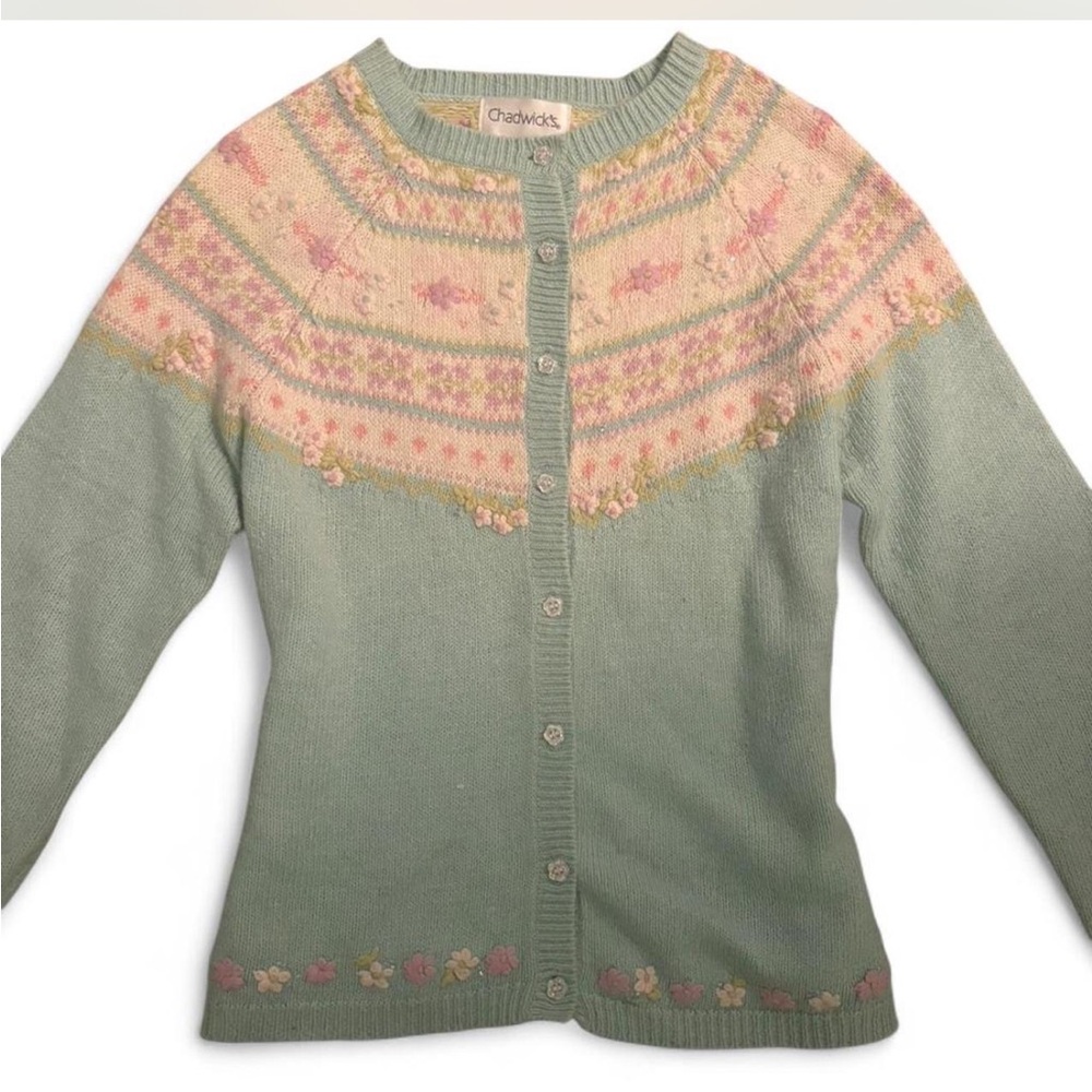 Vintage floral embroidered beaded cottagecore cardigan